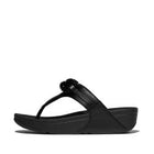 Women Black  Beaded-Chain Leather Toe-Post Sandals
