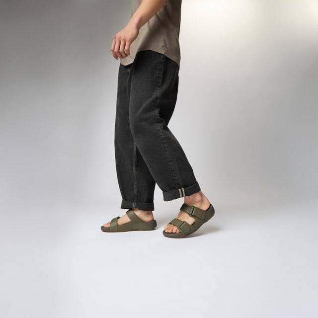 Buy GOGH MOC SLIDE IN LEATHER Olive Casual Mens Chappals 338-216 online ...