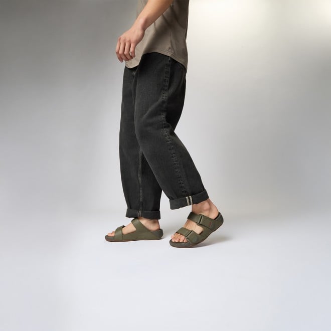 Buy GOGH MOC SLIDE IN LEATHER Olive Casual Mens Chappals 338-216 online ...