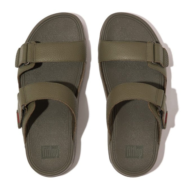 Buy GOGH MOC SLIDE IN LEATHER Olive Casual Mens Chappals 338-216 online ...