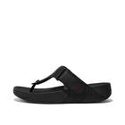 Men All Black Leather Flip Flops
