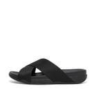 Men All Black  Surfer Woven-Logo Webbing Cross Slides