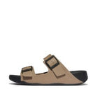 Men Taupe  Moc  Buckle Embossed-Leather Slides